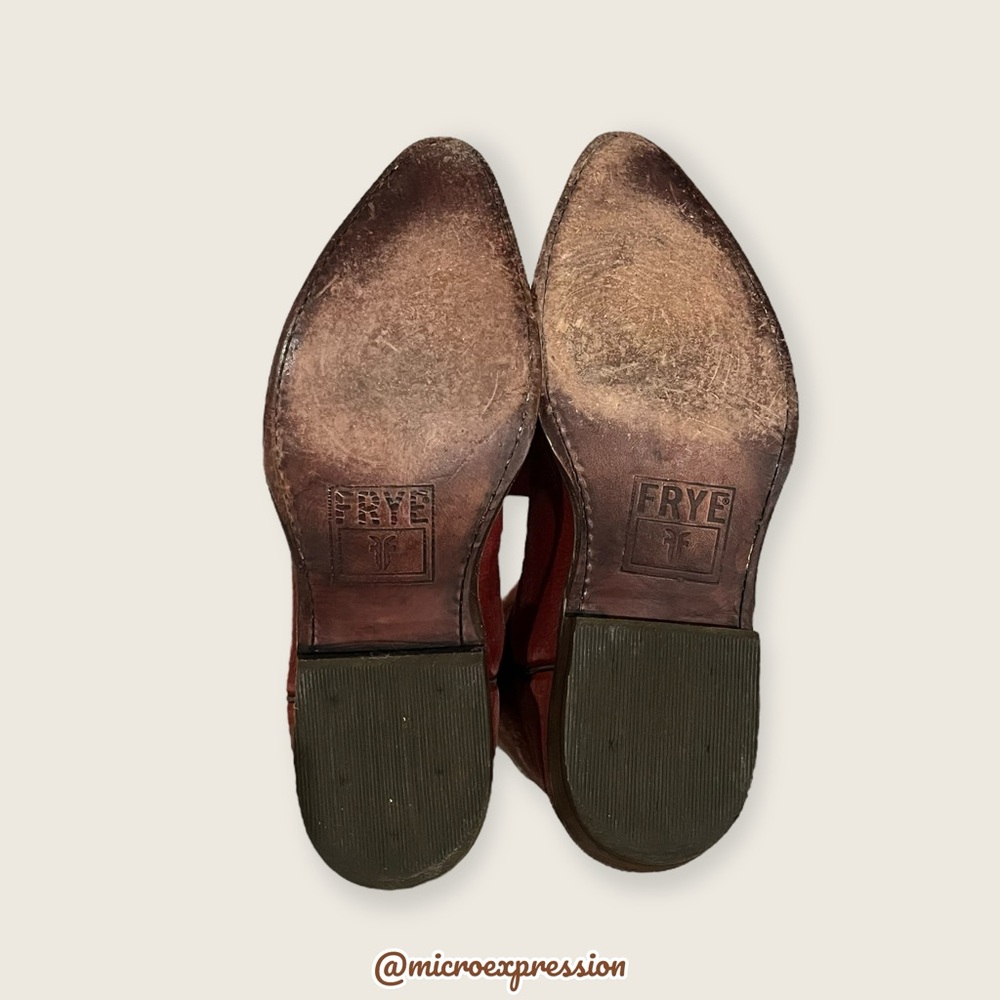 $385 Frye Billy Vintage Red Brick Leather Embroidered Pull-On Cowgirl Tall Boot - Picture 13 of 15
